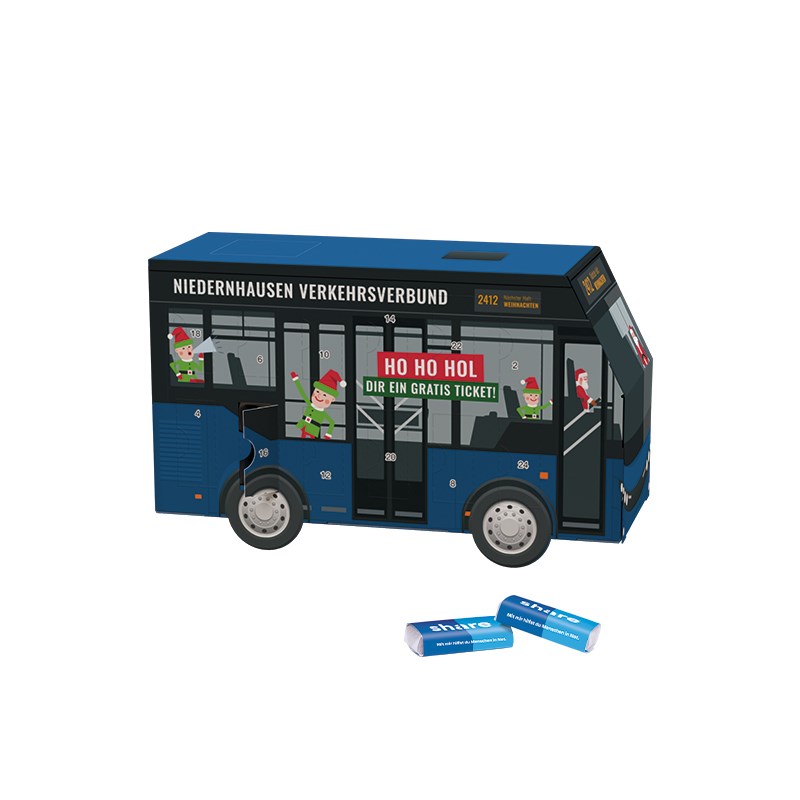 Adventskalender Bus, share Schokotäfelchen