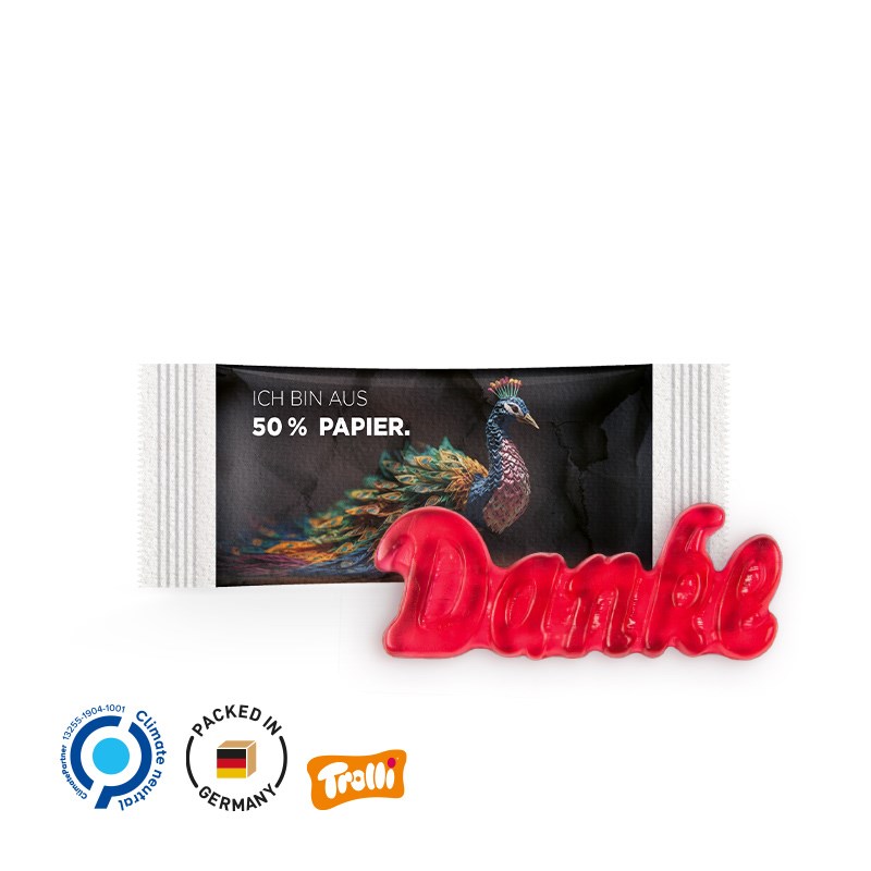 Trolli Fruchtgummi "Danke", Folie mit 50% Papieranteil, weiß