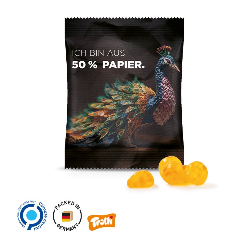 Minitüte, 15 g, Folie weiß mit 50% Papieranteil, Trolli Vitamin Fruchtgummi